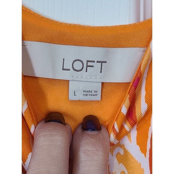 Loft Paisley Tie Waist Midi Dress Sleeveless Calypso Orange, Spring Beachy | L - Picture 4 of 14